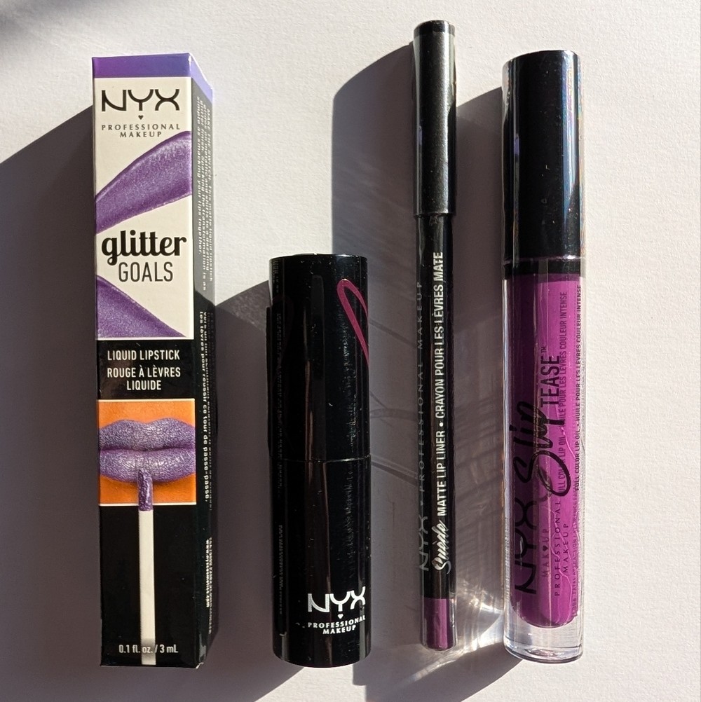NYX Professional Makeup 4pc Purple Lip Bundle Glitter Goals Fairycore Lot